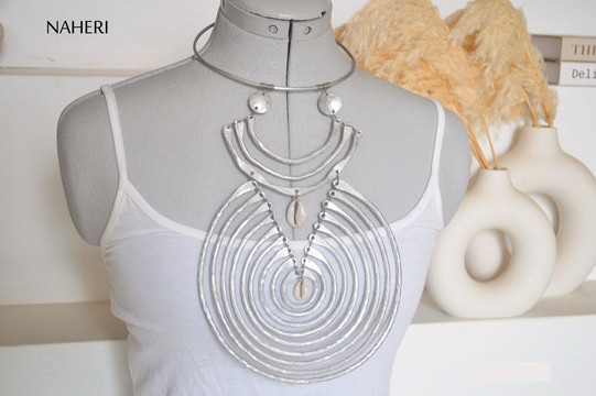 African inspired aluminum necklace hammered jewelry