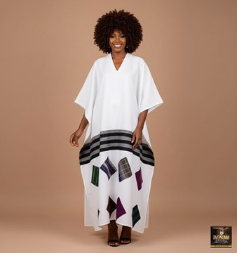 White Aso-oke inspired kaftan