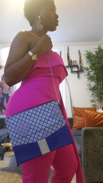 Leather &amp; Ankara/African print clutch handbag. Converts into a cross-body