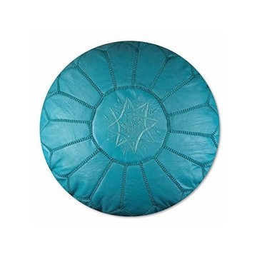 Pouf en vrai cuir naturel Bleu pour salon