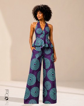 Magnifique Ensemble pantalon stretch et son top cache bustier asymétrique