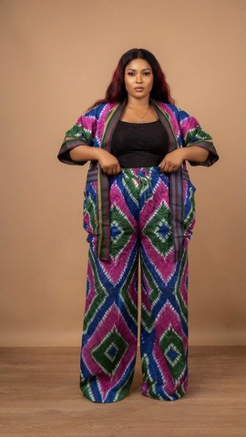 Ensemble kimono ouvert et pantalon ample à imprimé africain