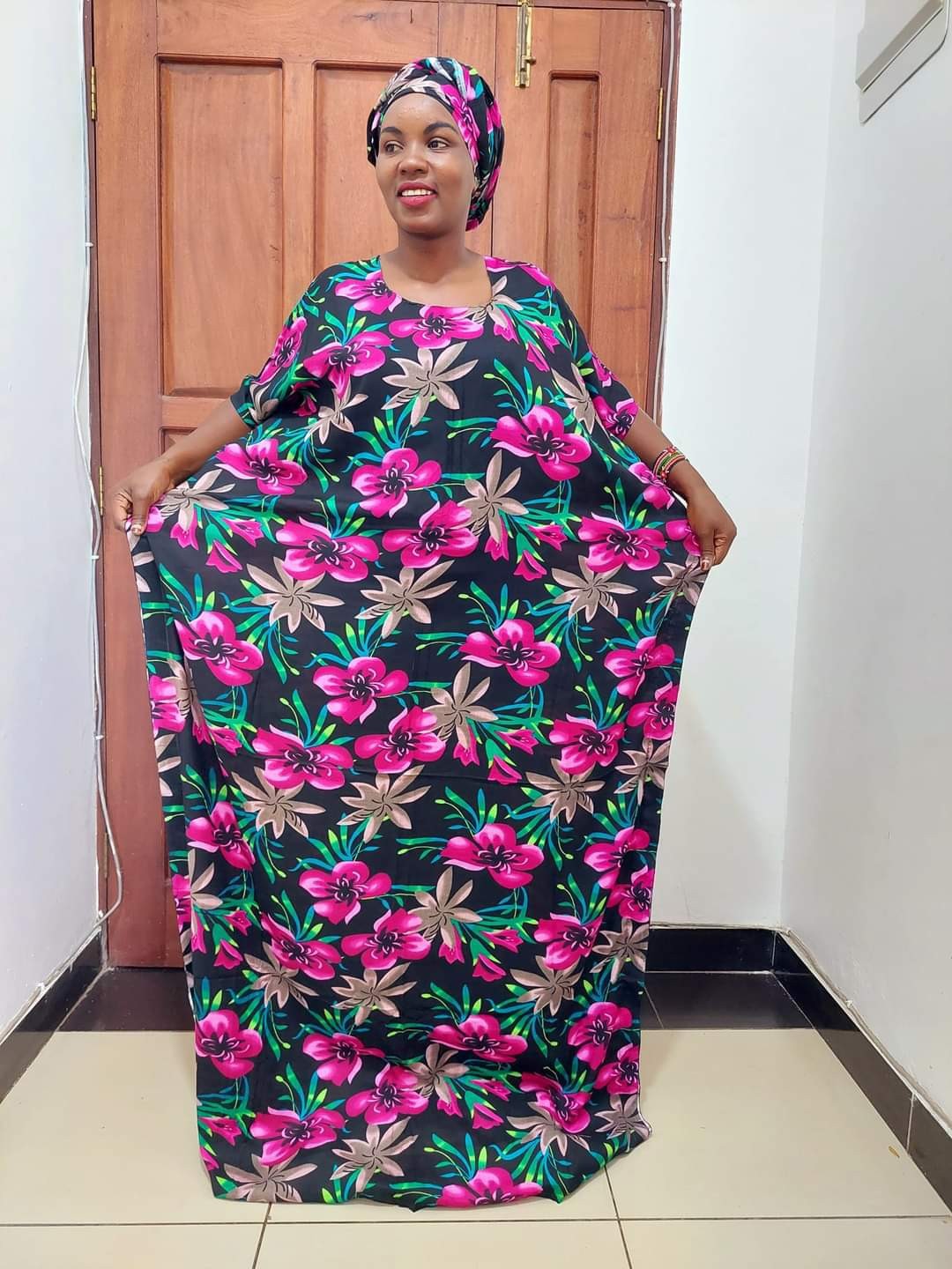 chinese dress ladies Dashiki African Dresses for Women Summer Print A-line Maxi Looose Dresses  with Turban Headwrap 695 4 at Amazon Women's Clothing store