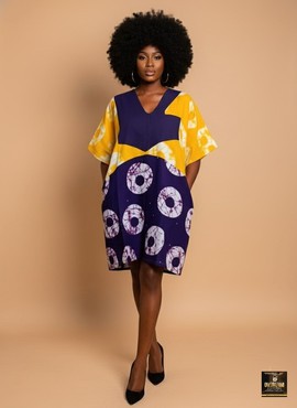 Yellow and purple patchwork short dress