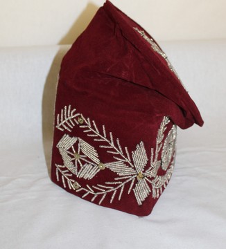Chapeau/casquette brodée en velours bordeaux et argent, casquette brodée traditionnelle Yoruba, casquette Yoruba