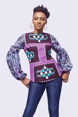 African Print and Chiffon Blouse. African Wax Top, Womens Clothing, African Womens Clothing