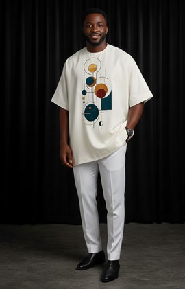 Ensemble kaftan moderne minimaliste haut de gamme - Imprimé géométrique abstrait