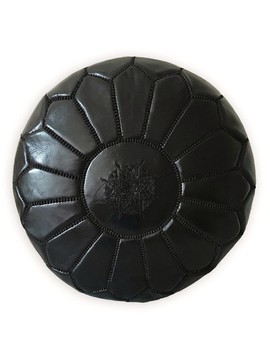 Pouf en vrai cuir naturel Noir pour salon