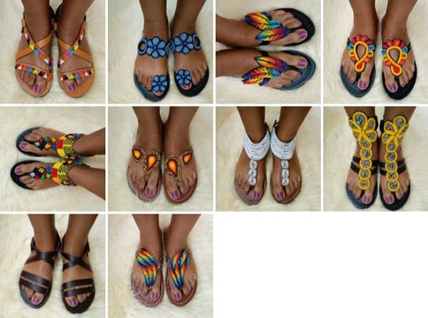African Masai sandals, woman sandals, leather beads sandals, black leather sandal,brown sandals.