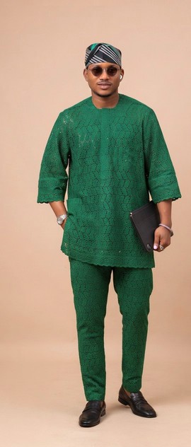 Ensemble dashiki africain vert pour homme, 2 pièces