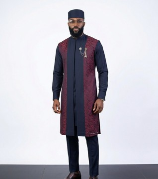 Three-piece men's kaftan with hat