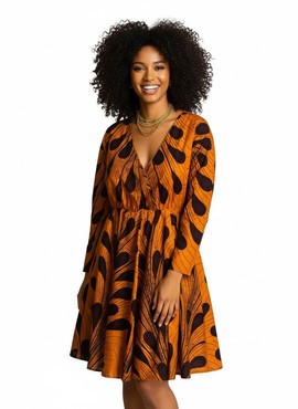 Handmade Ankara midi dress Fit and Flare, Long Sleeve