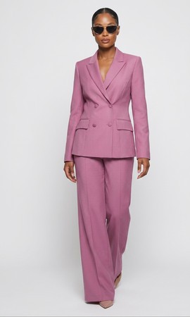 Mauve Double-Breasted Blazer with Wide-Leg Trousers Suit Set