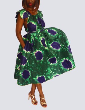 flared dress in printed bazin