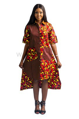 Colour Block Ankara Shirt Dress, African Print Shirt Dress, African Dress