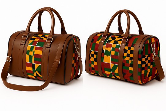 Wholesale Kente &amp; Leather Travel Bag (MOQ 10pcs)
