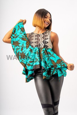 Lace and African Print Hankerchief Sexy Top, Ankara Top, African Print Top,