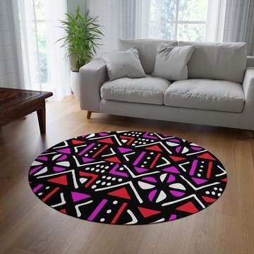 African Colourful Round Rug Mudcloth Pink Carpet (LARGER SIZES AVAILABLE)