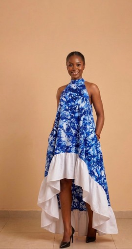 Adire High-Low Ruffle Gown|Wedding|Ceremonialoutfit|Casual outfit|Garden parties|Brunch dates