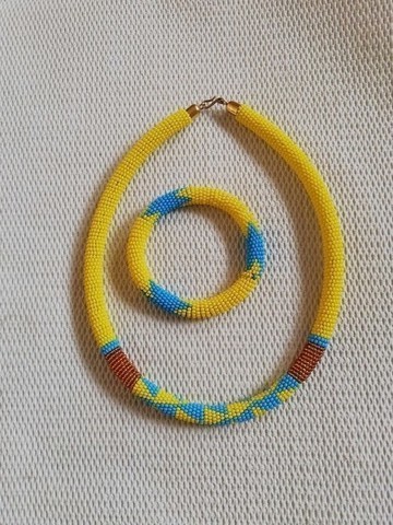 African Zulu beaded necklace, Blue rope necklace, Her christmas gift, Tribal necklace