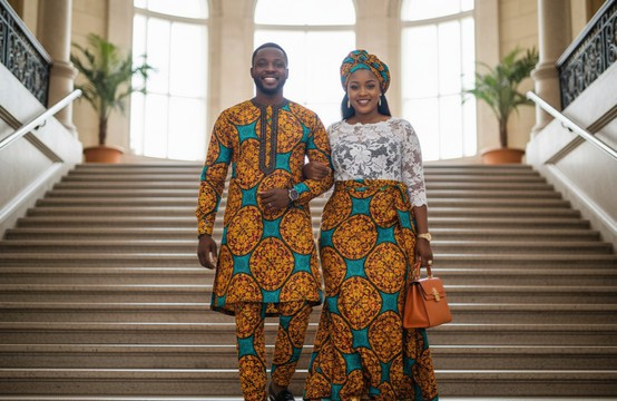 Elegant Ankara &amp; Lace Couple's Matching Outfit