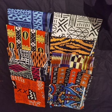 Lot 10 Coupons Tissus pagne Ndop Cameroun en coton léger 45x60