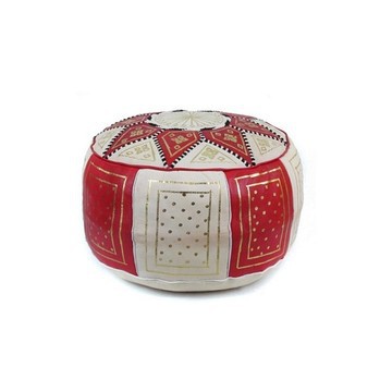 Pouf en vrai cuir naturel Rouge pour salon