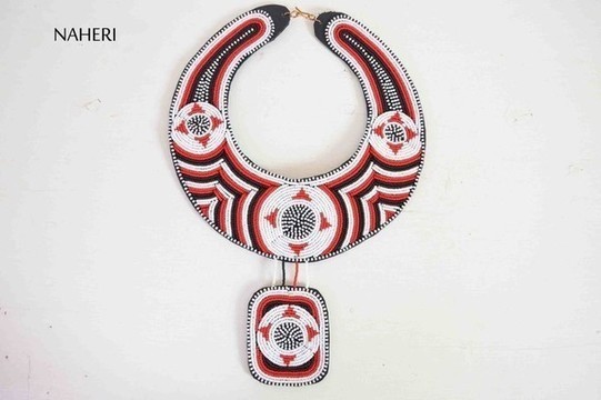 African beaded collar necklace tribal collar neck piece with pendant