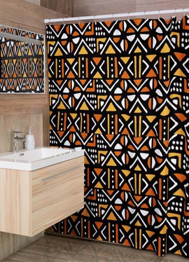 Colourful Brown and Black Shower Curtain Mudcloth Print (MORE SIZES AVAILABLE)