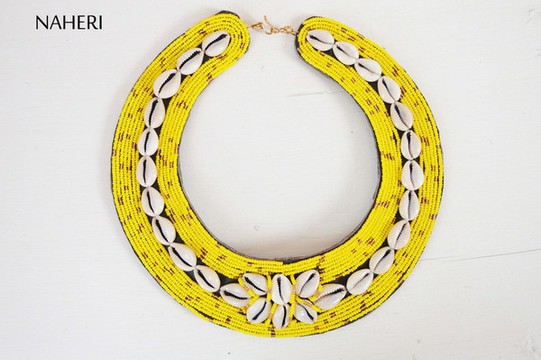 African Maasai Beaded Collar / Cowrie shells bib necklace