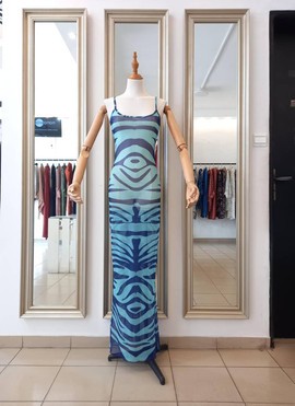 ROBE FILET BRETELLE TIGRE BLEU