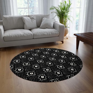 African Round Rug Black and White Cowrie Print on Carpet (LARGER SIZES AVAILABLE)