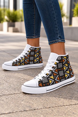 Geometric Ankara Women's Classic High Top Canvas Shoes | Ankara Print High Top Sneakers