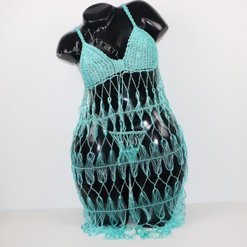 Lingerie tricotée et perlée à la main, Robe de nuit, lingerie artisanale, ensemble lingerie tricoté
