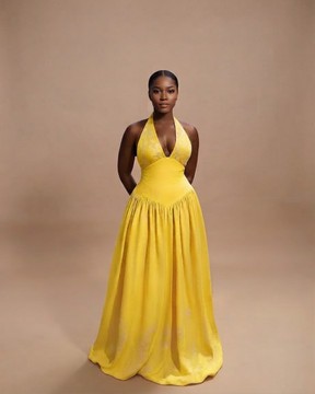 Golden Yellow Halter Neck Flowing Maxi Gown