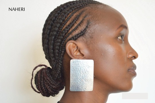 African inspired aluminum metal earrings rectangle hammered