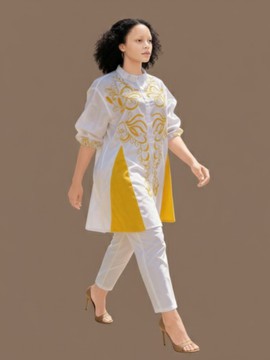 Elegant Embroidered Tunic Dress with Chic Yellow Accents