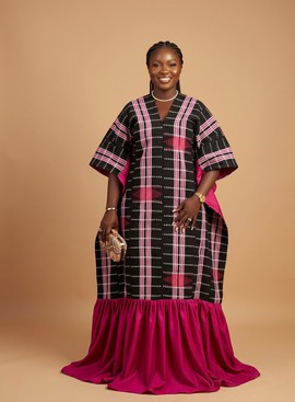 Fuchsia Heritage Hand-Woven Aso-Oke Maxi Gown Boubou Agbada