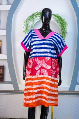 Robe longue batik boubou Midi bleu/rose/orange