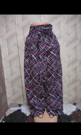 High Waist Ankara Palazzo Pants – Black Red White Abstract Plaid African Print Wide Leg Trousers