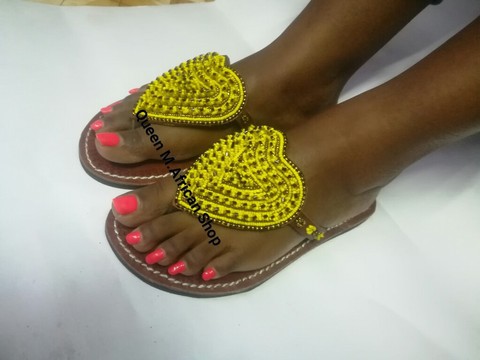 African Maasai Women sandals yellow in colour.