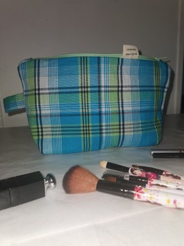 Toilet bag Large model Madras Turquoise Handmade