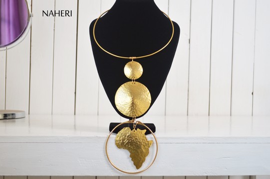 African map brass metal pendant necklace tribal metal designer neck piece