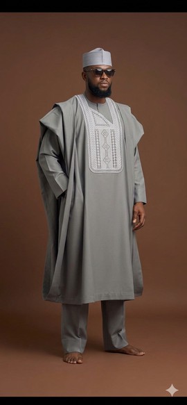 Platinum Gray Majestic Agbada Ensemble