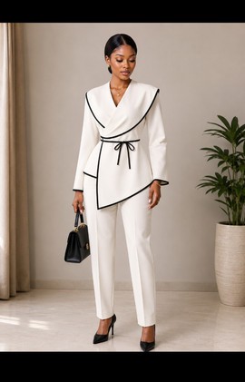 Ensemble tailleur-pantalon pour femme avec blazer portefeuille asymétrique
