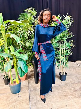 Robe en soie de velours et wax