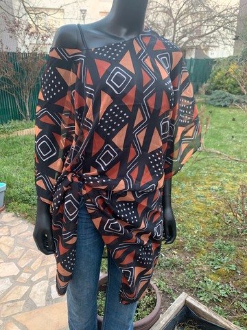 Fluid top in bogolan print chiffon