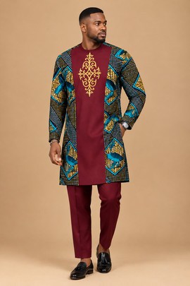 Tenue traditionnelle avec imprimé Ankara et broderie dorée – Ensemble deux pièces