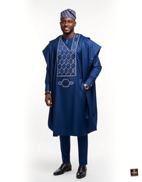 Blue Agbada set with cap
