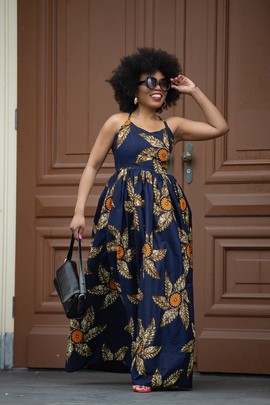 PALESA NAVY BLUE AND BROWN DRESS
